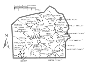 Map of Adams County.